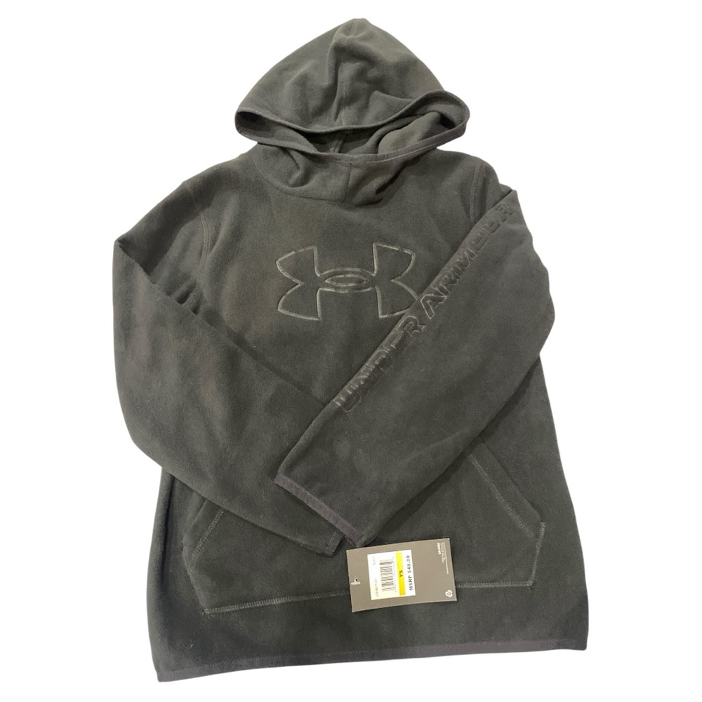 Under Armour NWT Black Fleece Pullover Size Youth Small
Hood Logo Cozy Warm